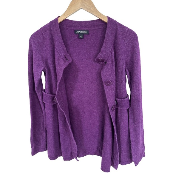 Banana Republic Wool Blend 3 Button Cardigan Waist Tab Belt Purple Size Small - Picture 12 of 16